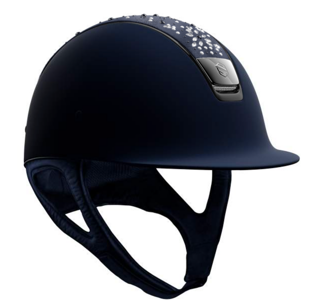 Samshield Shadowmatt Riding Helmet, Pearl Drops Top, Black Chrome Trim & Blazon - Espayo Equestrian