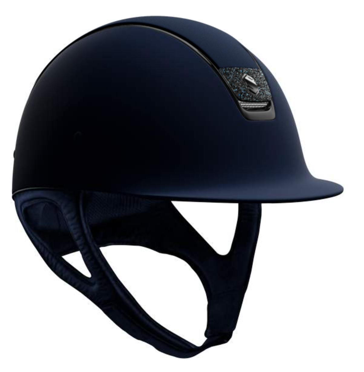 Samshield Shadowmatt Riding Helmet, Black Chrome Trim, Crystal Fabric Blazon - Espayo Equestrian