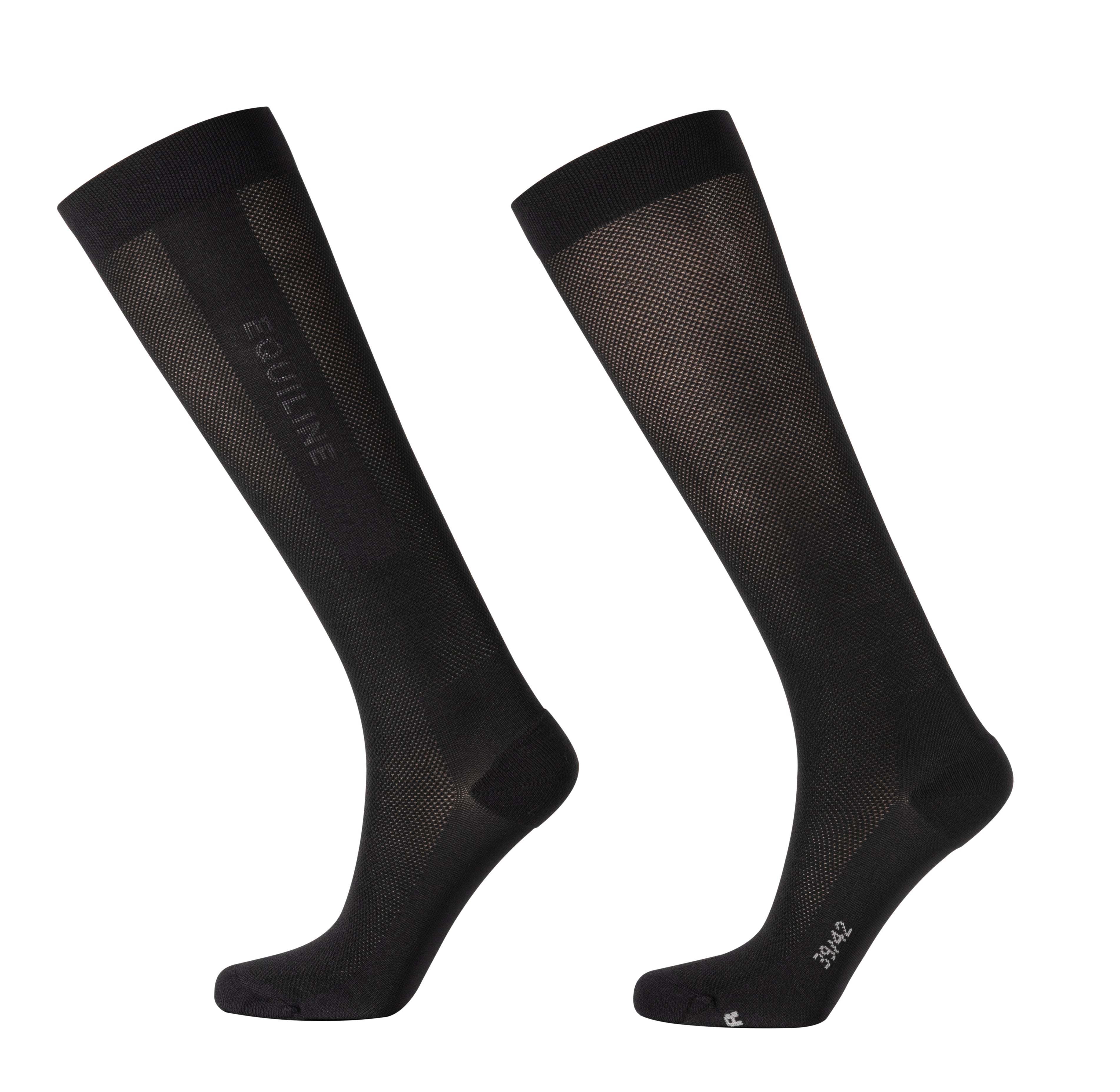 Equiline Unisex Glino Socks showing a close-up of the black and white riding socks with branding details.