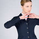Vestrum Ladies Barcellona Show Jacket in navy with detailed stitching and tailored fit, designed for equestrian show events.
