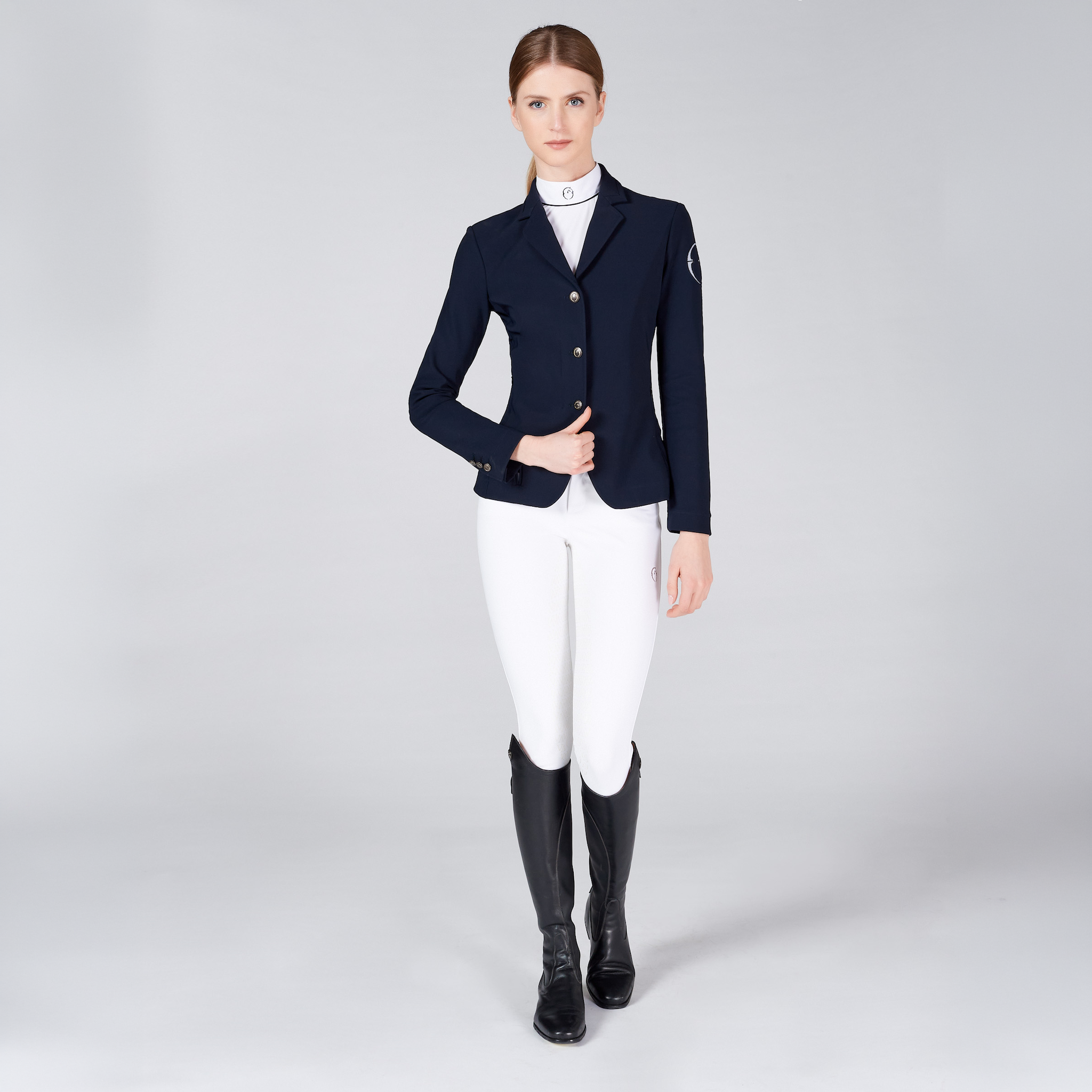 Navy Vestrum Ladies Mantova Air Vest compatible show jacket displayed on a mannequin, tailored fit with button details.