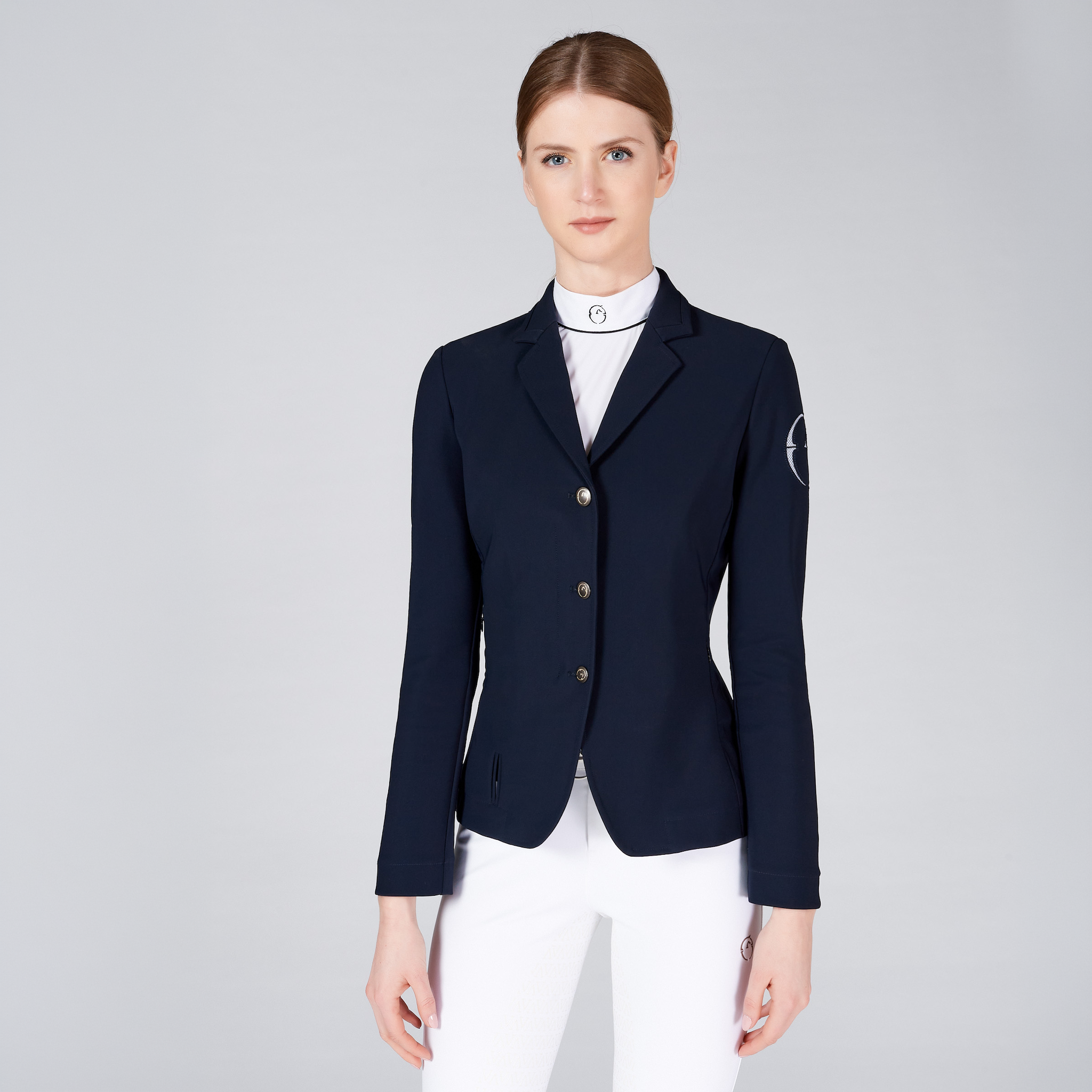 Navy Vestrum Ladies Mantova Air Vest compatible show jacket, tailored fit, lightweight fabric, suitable for equestrian show events