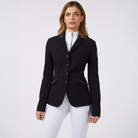 Black Vestrum Ladies Nizza Show Jacket displayed from the front, showcasing tailored fit and elegant design for equestrian events.
