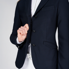 Vestrum ladies Valencia show jacket in navy with detailed stitching and tailored fit, designed for equestrian show events.