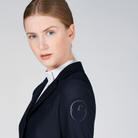 Navy Vestrum Ladies Valencia Show Jacket with tailored fit and detailed stitching, designed for equestrian show events.