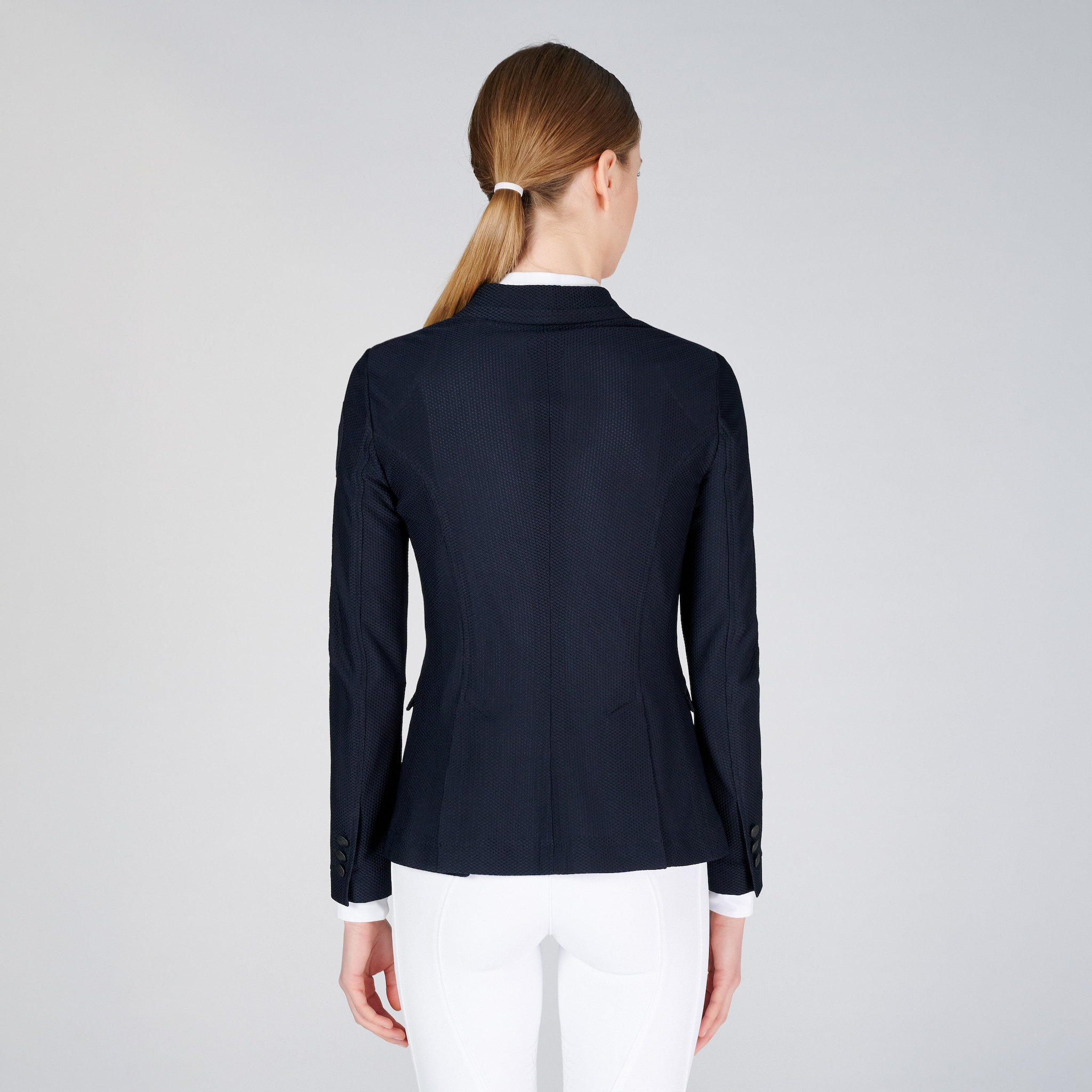 Vestrum Ladies Valencia show jacket in navy, tailored fit with structured back design, ideal for equestrian competitions.
