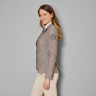 Vestrum Ladies Valencia Show Jacket in sand color, tailored fit, with detailed stitching and elegant design for equestrian events.