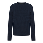 Navy Trolle unisex eco wool cashmere sweater, casual ladies jumper with a cozy, soft knit texture and ribbed cuffs.