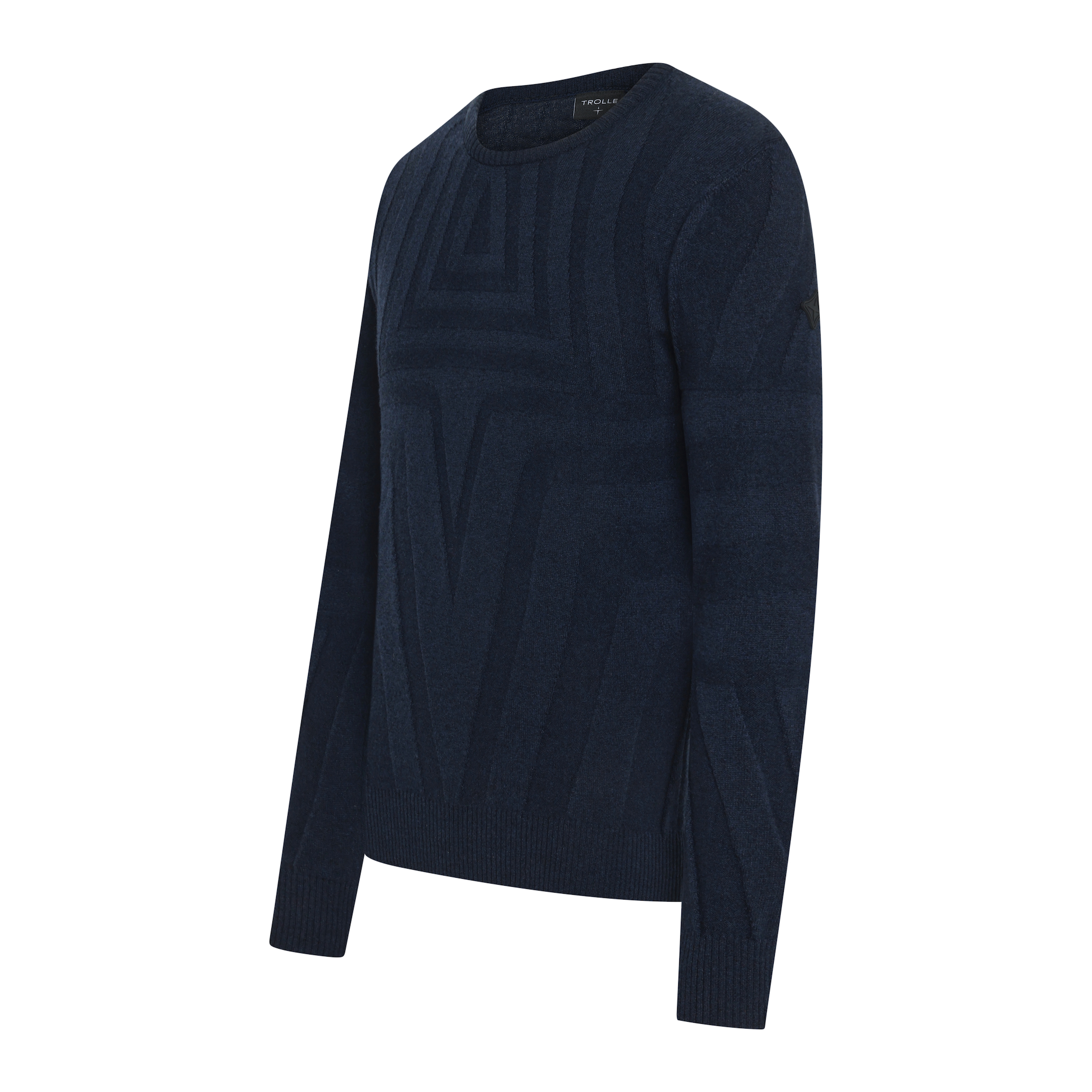 Navy Trolle unisex eco wool cashmere sweater, casual jumper for women, soft knit with ribbed cuffs and relaxed fit.