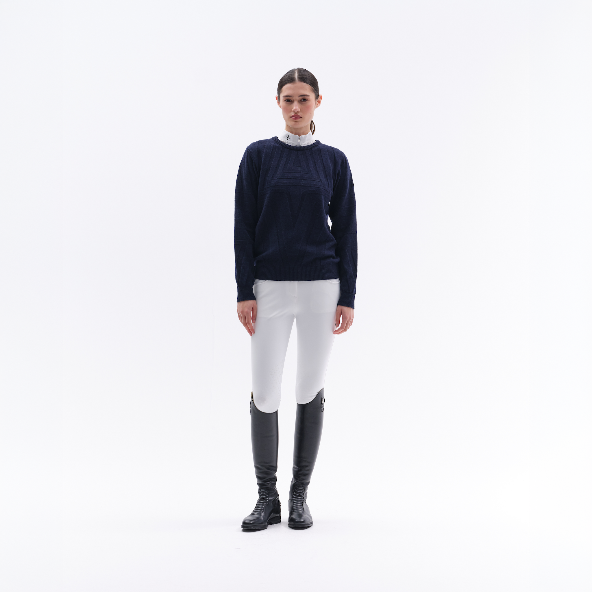 Navy Trolle unisex eco wool cashmere sweater, casual ladies jumper with cozy knit texture and comfortable fit.