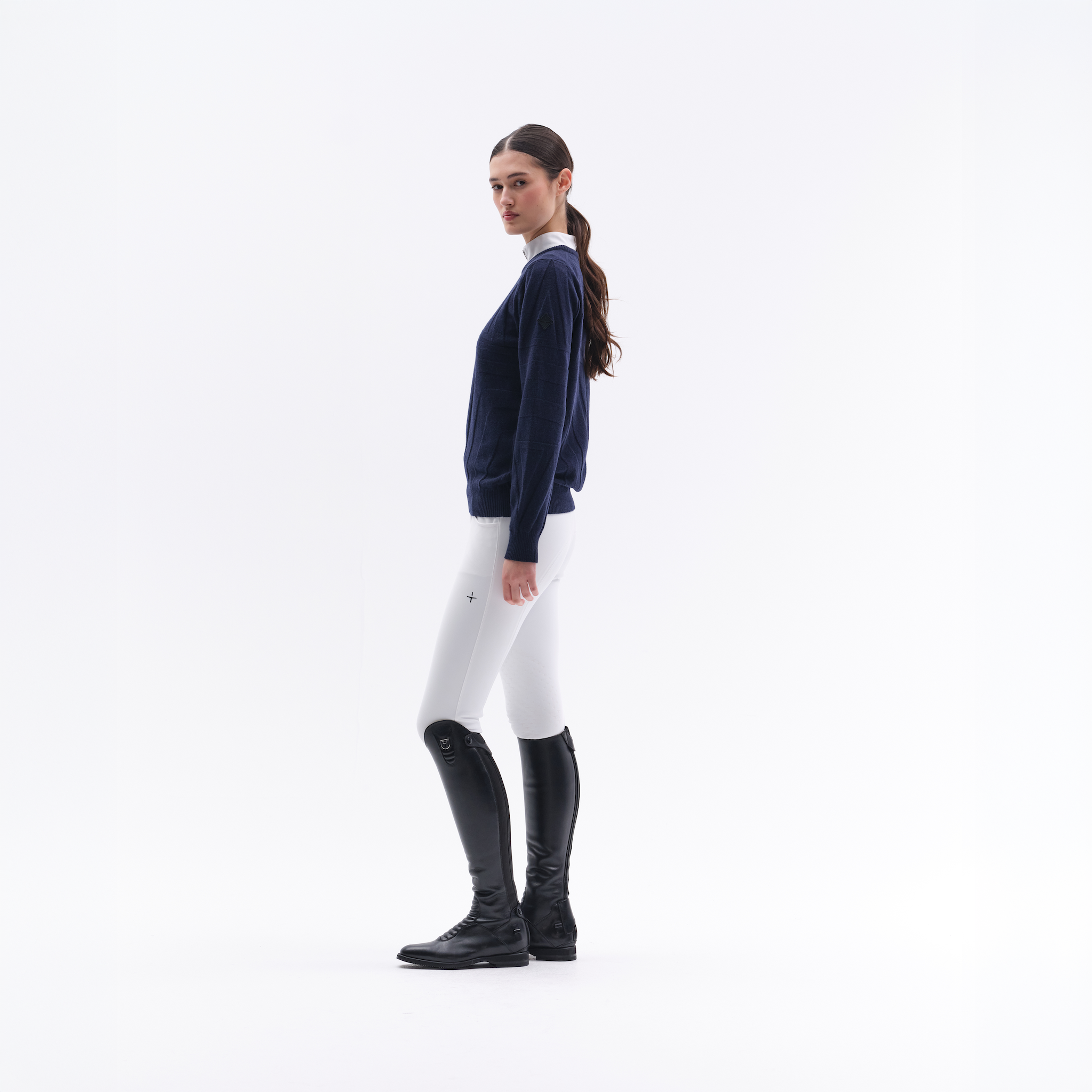 Navy Trolle unisex eco wool cashmere sweater, casual ladies jumper with a relaxed fit, soft and warm for everyday wear.