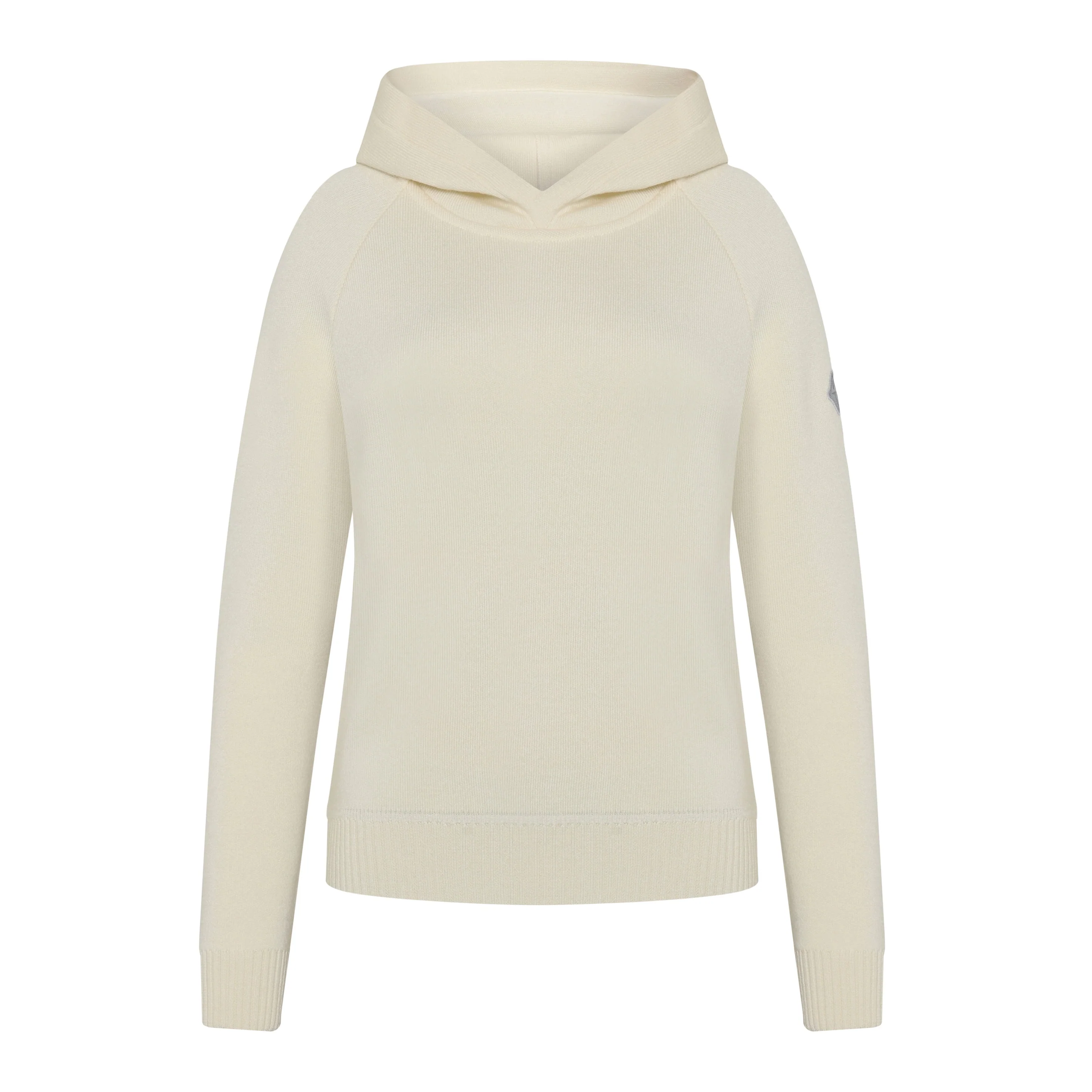 Trolle Ladies Extra Fine Merino Hoodie in off-white, casual women's jumper with a cozy hood and soft knit fabric.