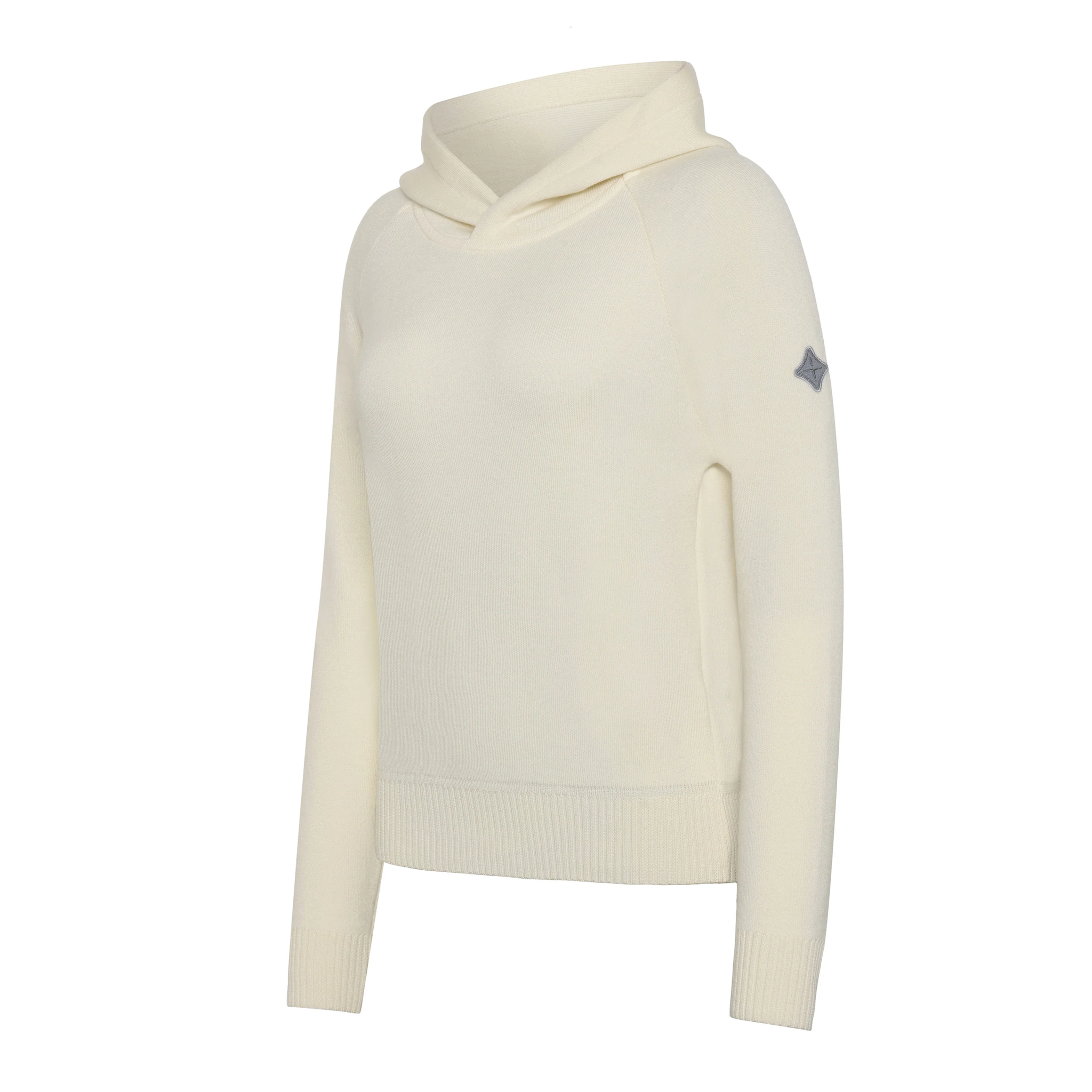 Trolle Ladies Extra Fine Merino Hoodie in off-white, casual women's jumper with a cozy hood and soft knit fabric.