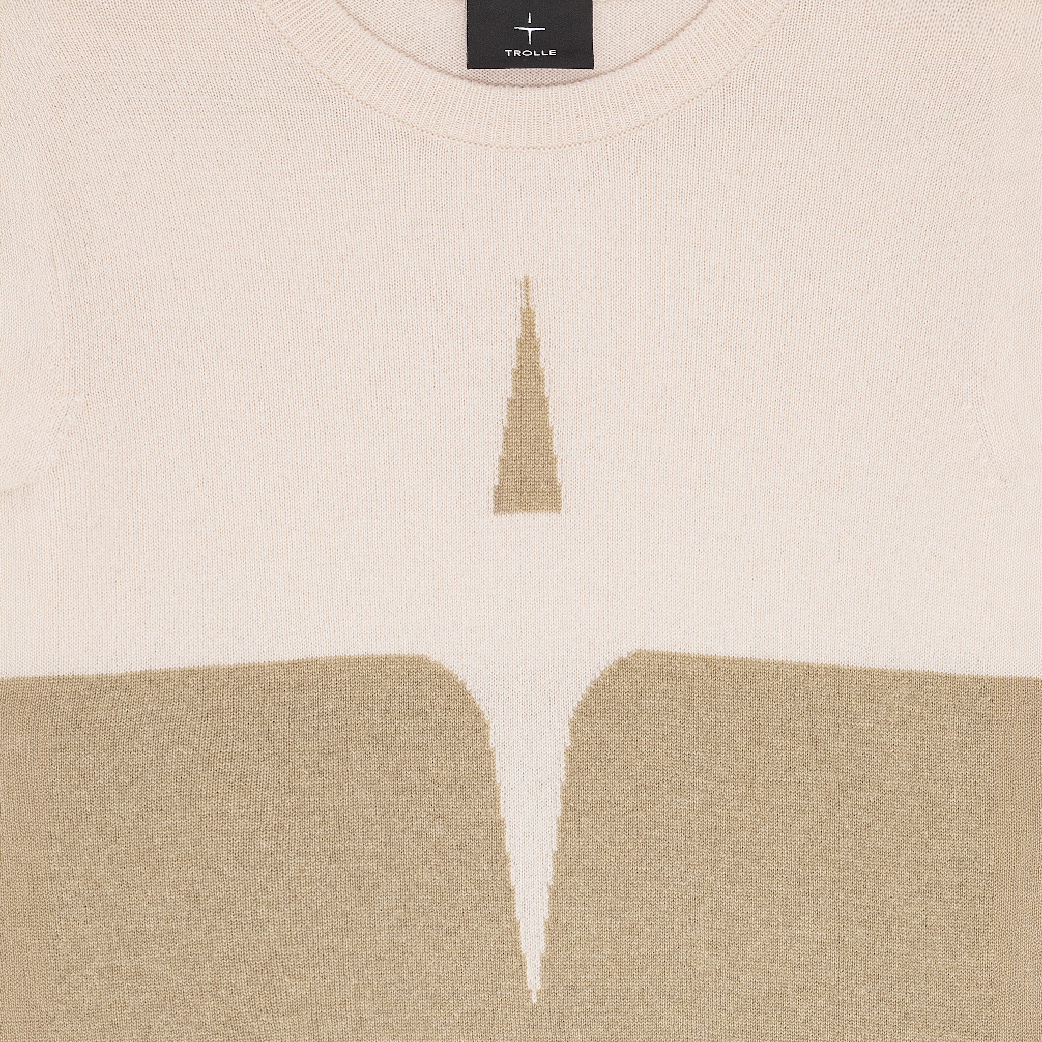 Trolle ladies cashmere and wool star logo crewneck sweater in soft pink, featuring a casual fit and ribbed cuffs.