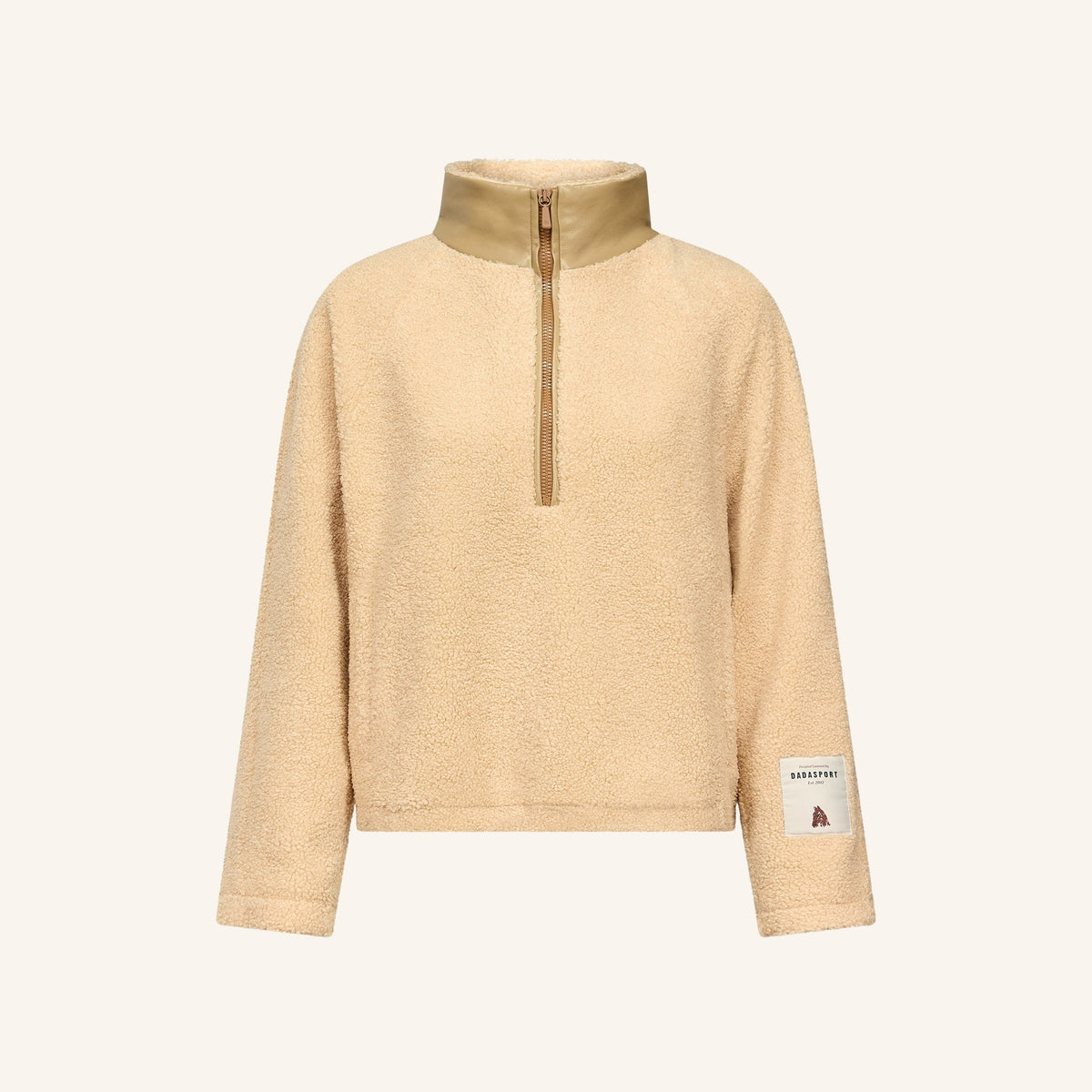Dada Sport Ladies Tabalou Fleece in Off White, front view showing the half-zip and contrast grey-green collar