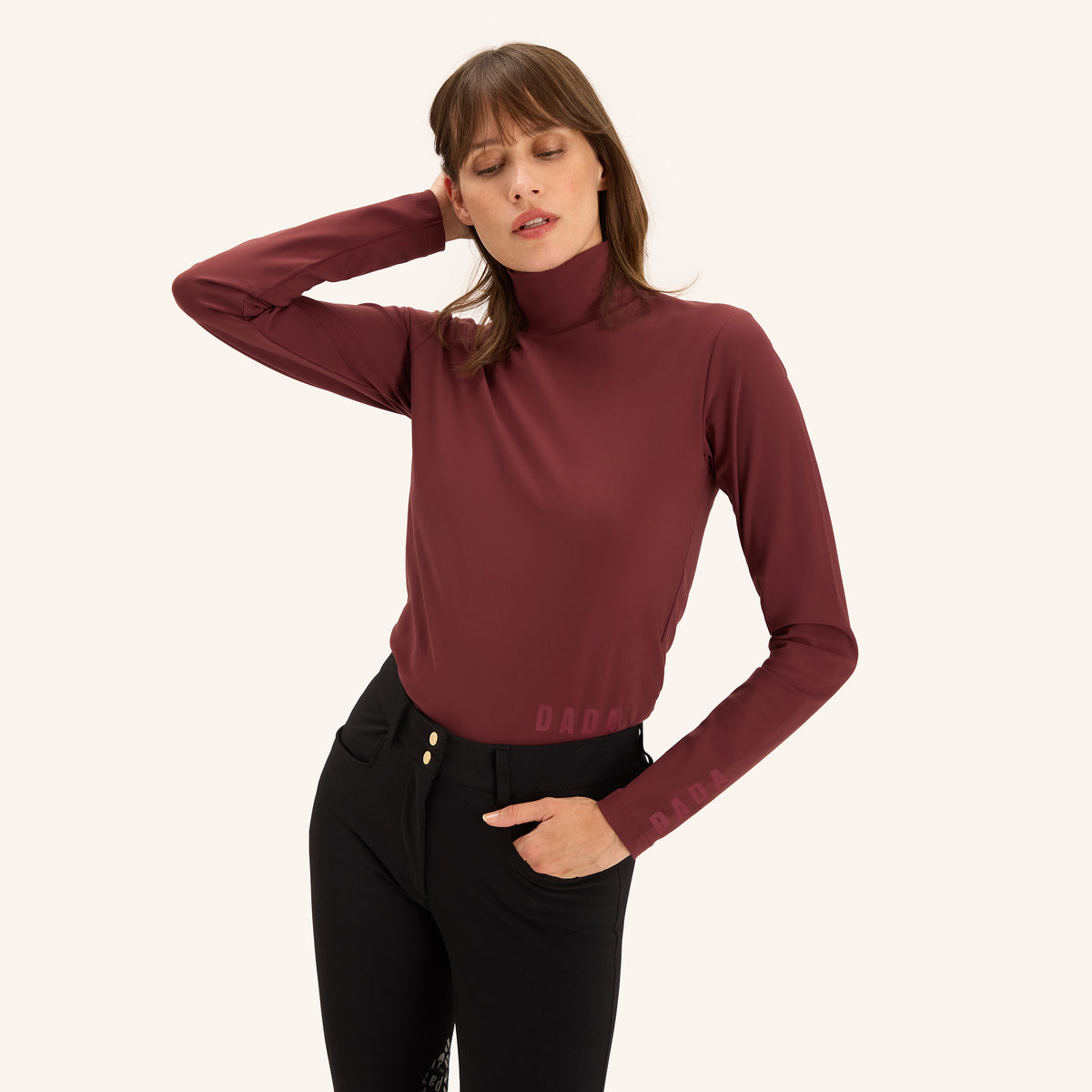 Dada Sport Ladies Consul Technical Riding Turtle-Neck in Burgundy, front view
