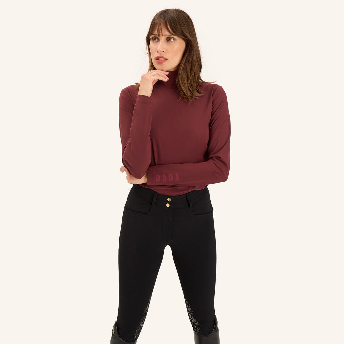 Dada Sport Ladies Consul Technical Riding Turtle-Neck in Burgundy, front view
