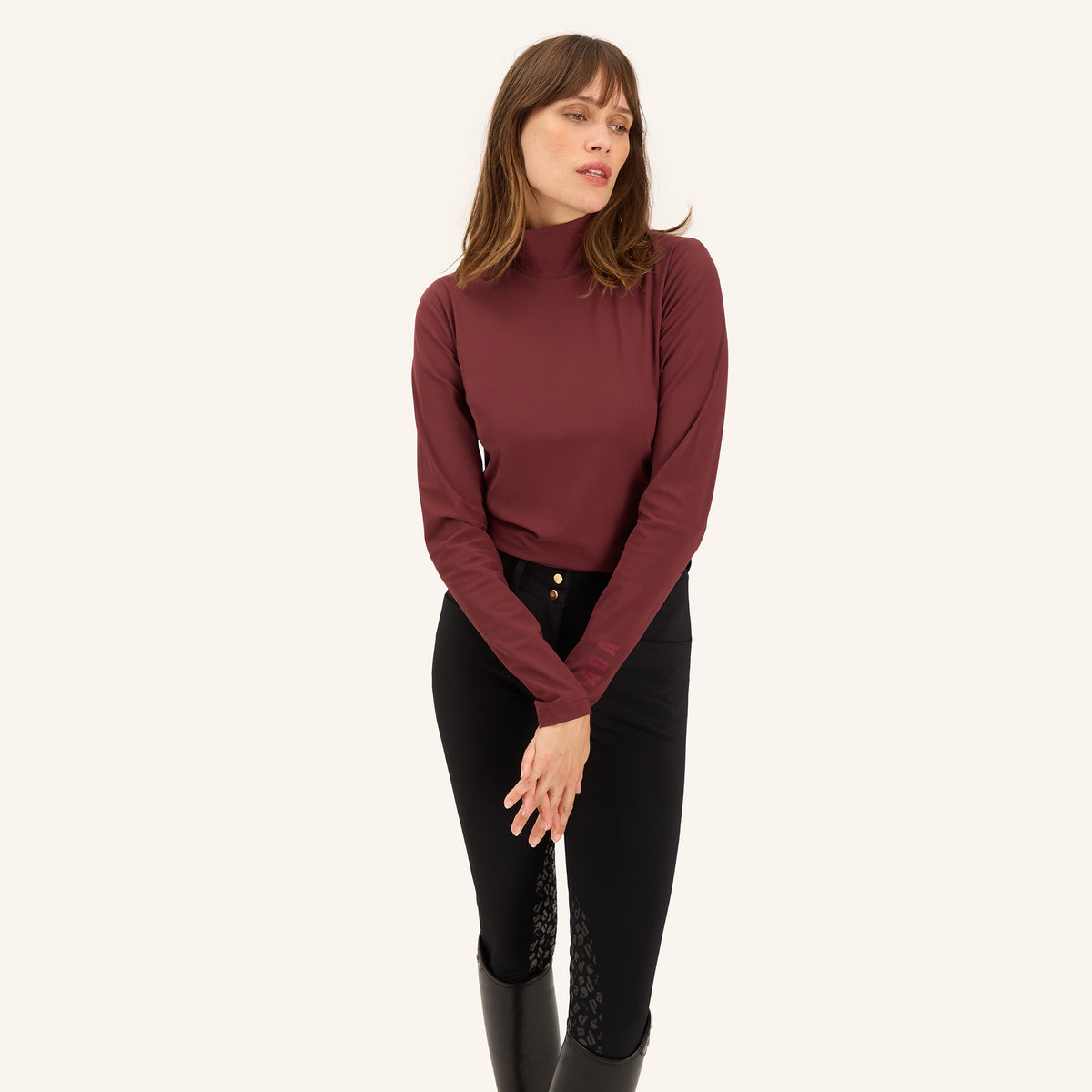 Dada Sport Ladies Consul Technical Riding Turtle-Neck in Burgundy, front view