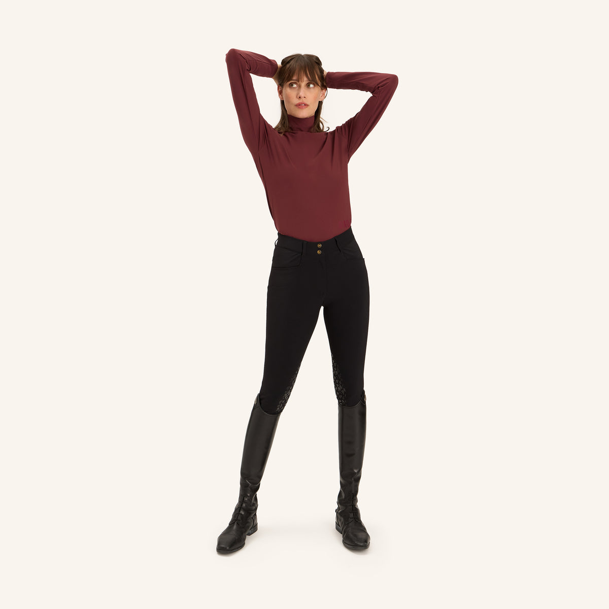 Dada Sport Ladies Consul Technical Riding Turtle-Neck in Burgundy, full-length front view