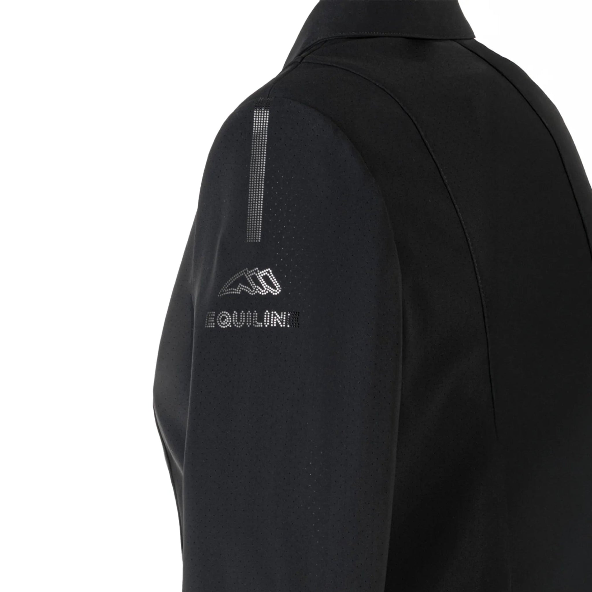 Equiline Ladies Gamtig Show Jacket in black, tailored fit with elegant details, designed for equestrian competition attire.