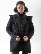 Equiline Ladies Eqcroof 3 in 1 Waterproof Jacket in Black, back view of the 3-in-1 waterproof jacket with detachable outer shell and Eco-Duvet inner jacket.