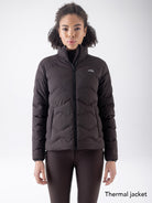 Equiline Ladies Eqcroof 3 in 1 Waterproof Jacket in Black, detail view of the 3-in-1 waterproof jacket with detachable outer shell and Eco-Duvet inner jacket.