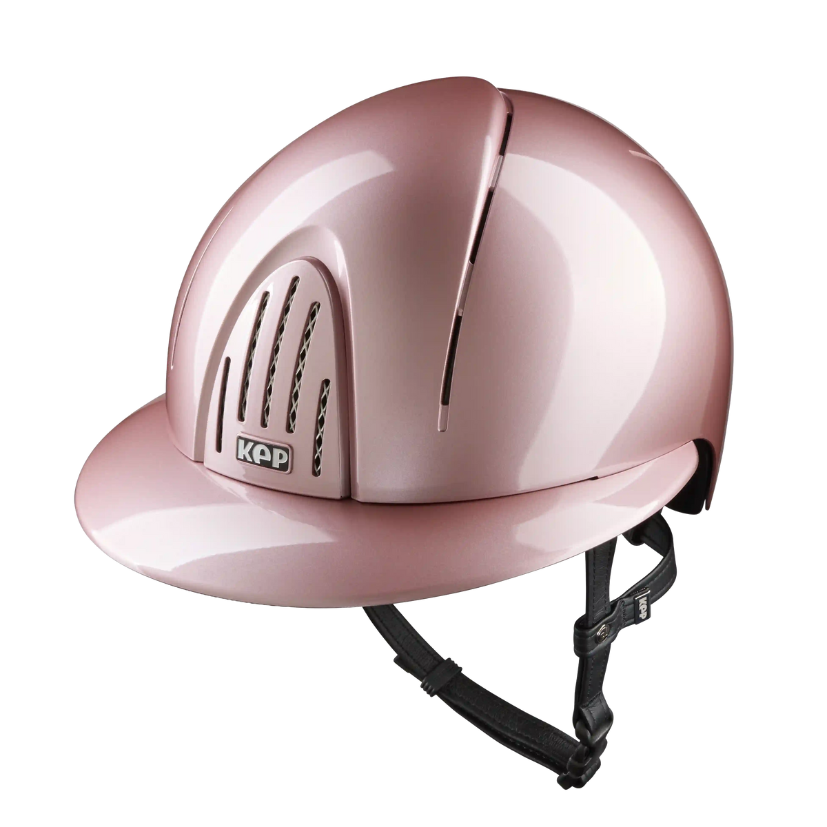 KEP Smart Nova Polish Riding Helmet Polo Peak in Pink with black chin strap, front view