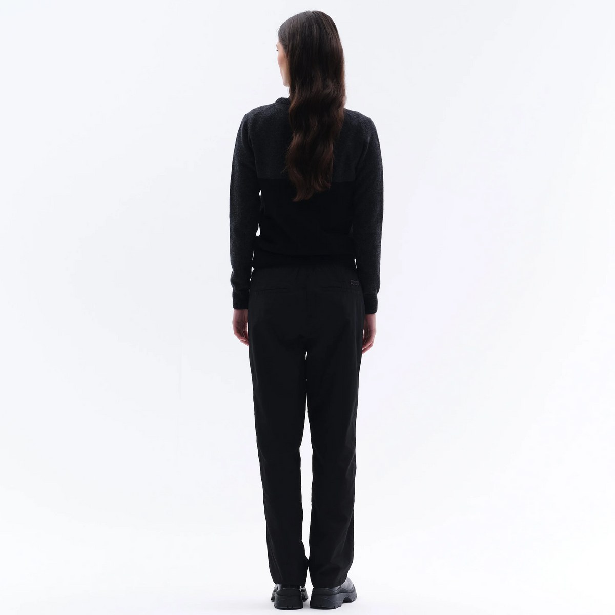 Trolle Ladies Cashmere & Wool Star Logo Crewneck Sweater in Black/Dark Grey, a soft cashmere and wool crewneck jumper.
