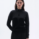 Trolle Ladies Cashmere & Wool Star Logo Crewneck Sweater in Black/Dark Grey, a soft cashmere and wool crewneck jumper.