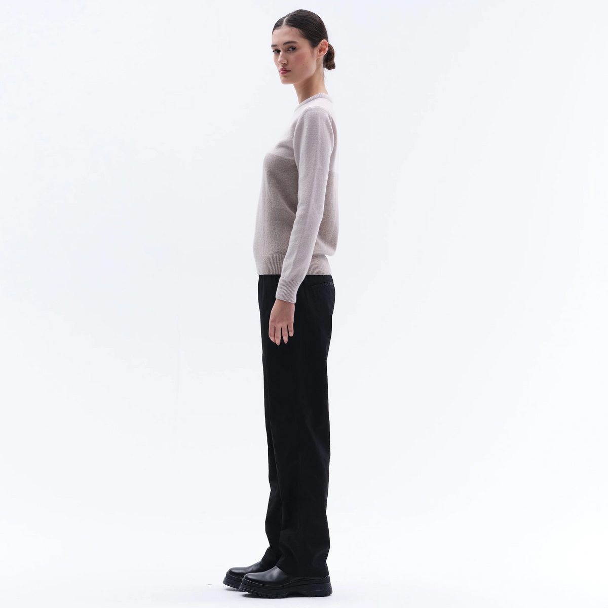 Trolle Ladies Cashmere & Wool Star Logo Crewneck Sweater in Sand, a soft cashmere and wool crewneck jumper.