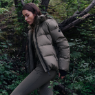 Trolle Ladies Goose Down Puffer Jacket in Olive, a lightweight goose down winter jacket.