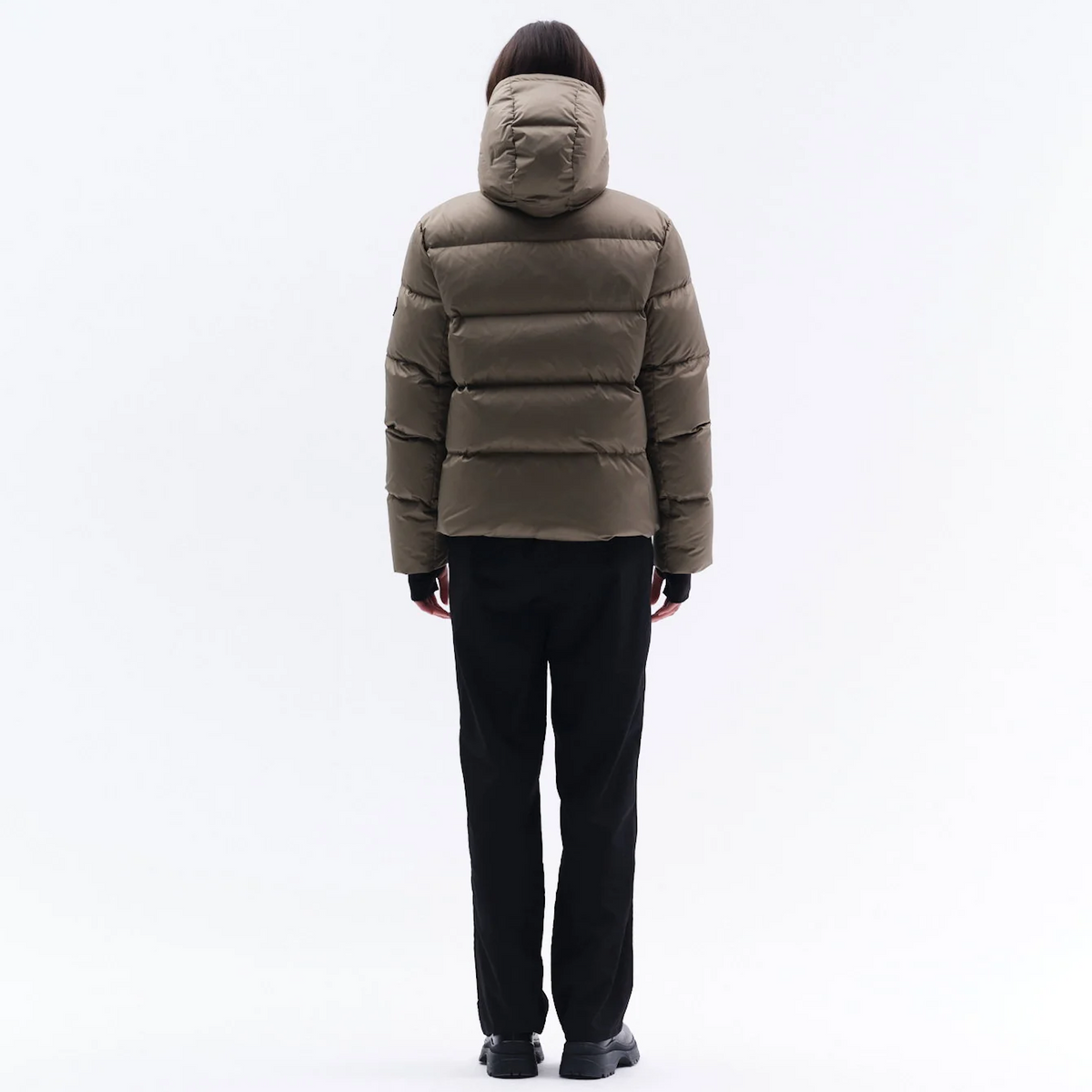Trolle Ladies Goose Down Puffer Jacket in Olive, a lightweight goose down winter jacket.