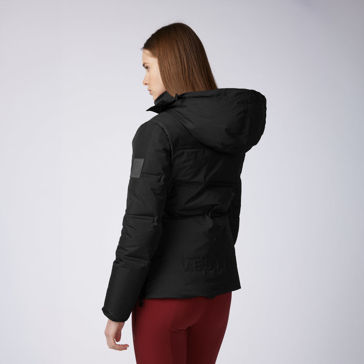 Vestrum Ladies Rovaniemi Puffer Jacket in black, a warm equestrian puffer jacket ideal for riding and yard wear.