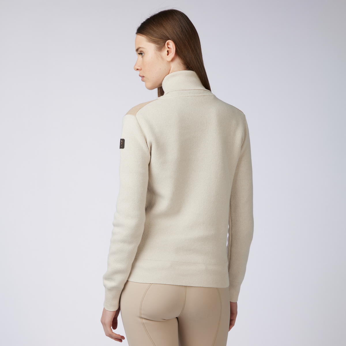 Vestrum Ladies Shenzen Turtle Neck Sweater in light beige and milk, premium Italian knitwear ideal for layering at the yard.